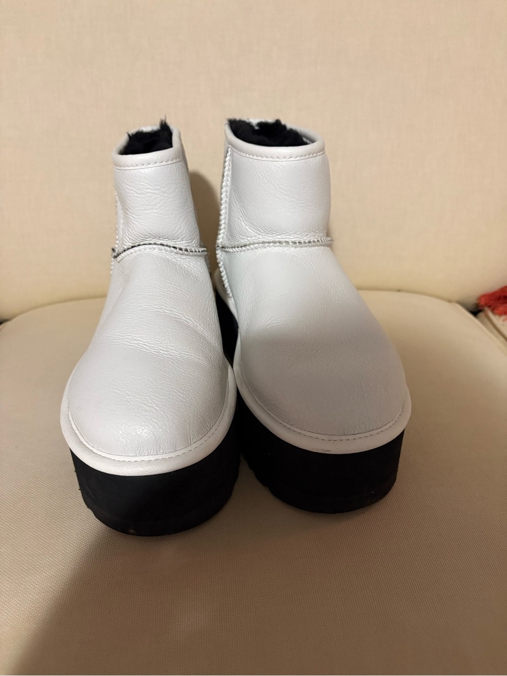 UGG White Platform Ankle Heeled Boots